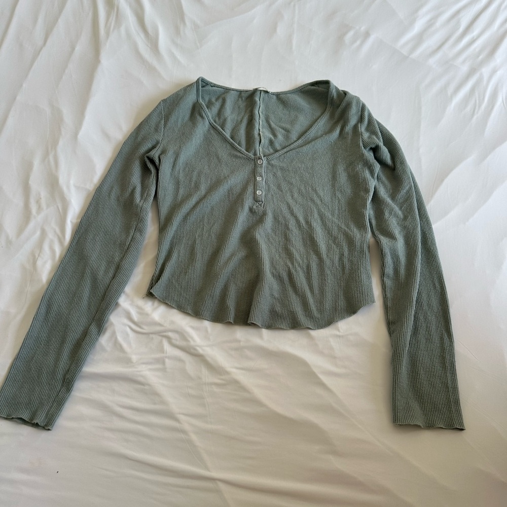 Free People Women's Long Sleeve Ribbed Top - Green
